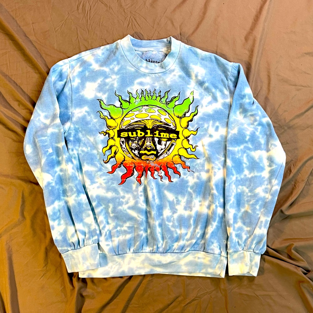 Sublime Band Blue Tie Dye Sun Crew Neck Pullover Sweatshirt Small